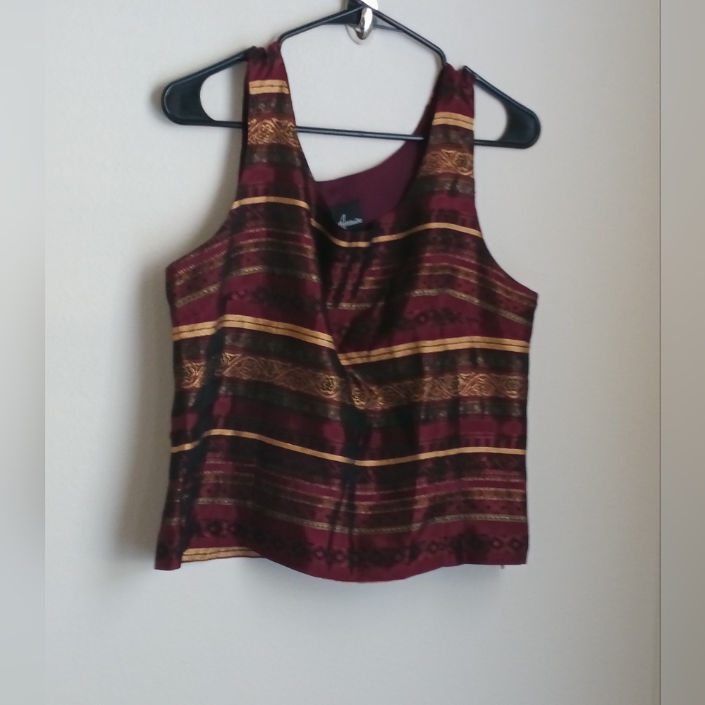 Positive Attitude Vest Women M/L Burgundy and Gold Academia Festival Y2K 90s Top